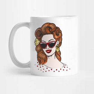 Pop art Woman in glasses with empty speech bubble Mug